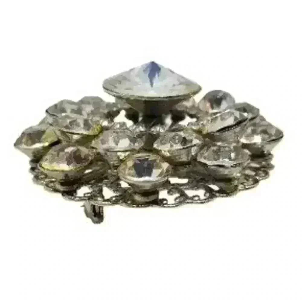 Vintage Brooch Inverted Rhinestone Layered 3D Pyramid Large - Picture 1 of 6